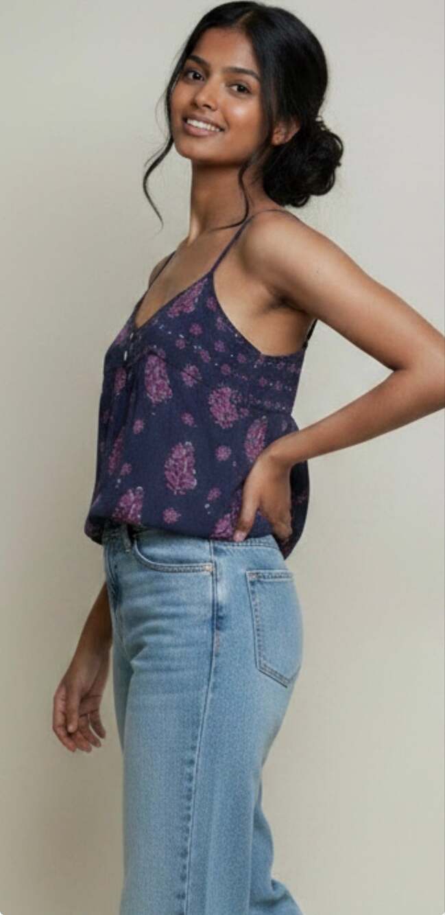 Forever 21 sheer floral print boho camisole top Y2K style Size Small